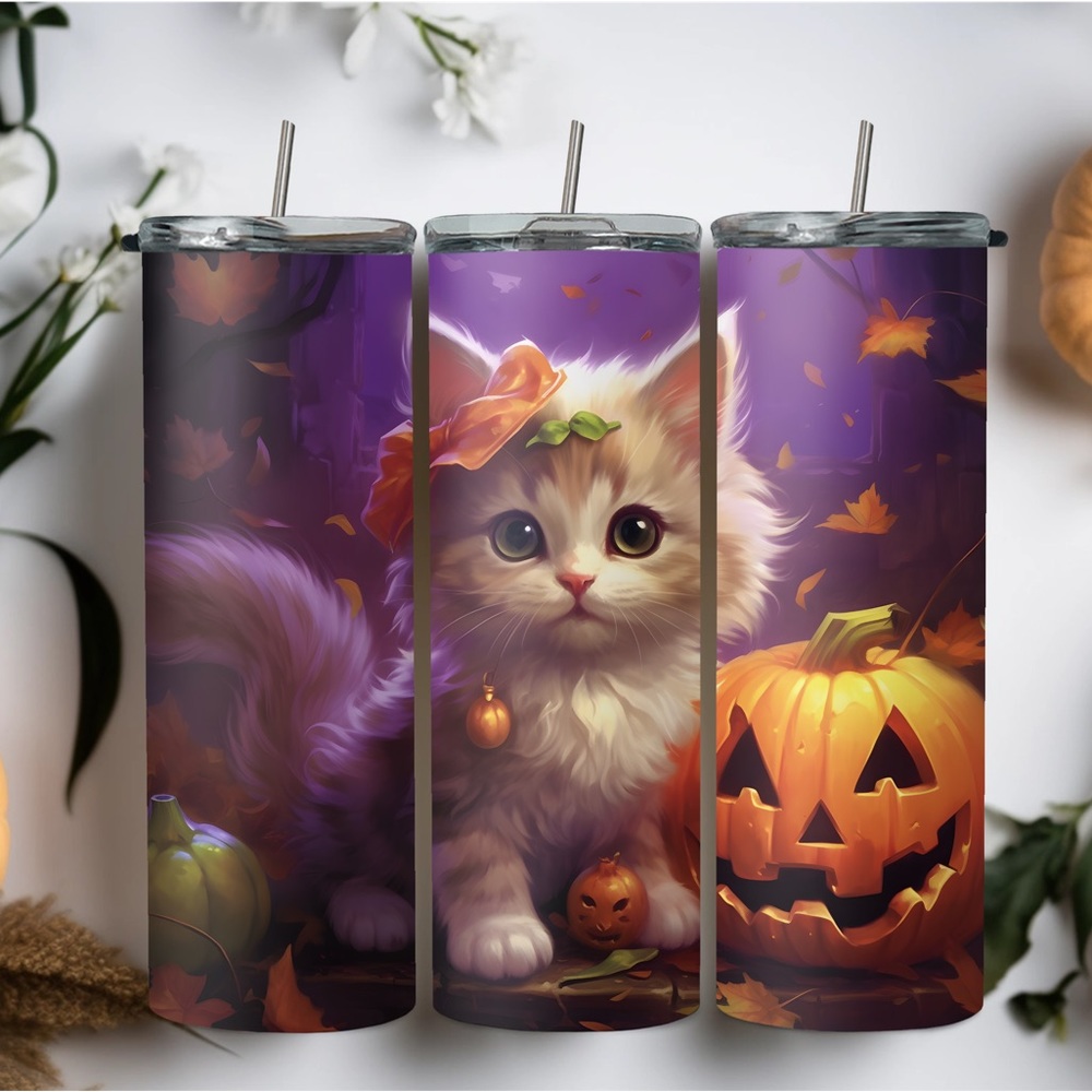 20oz Halloween pumpkin cat
